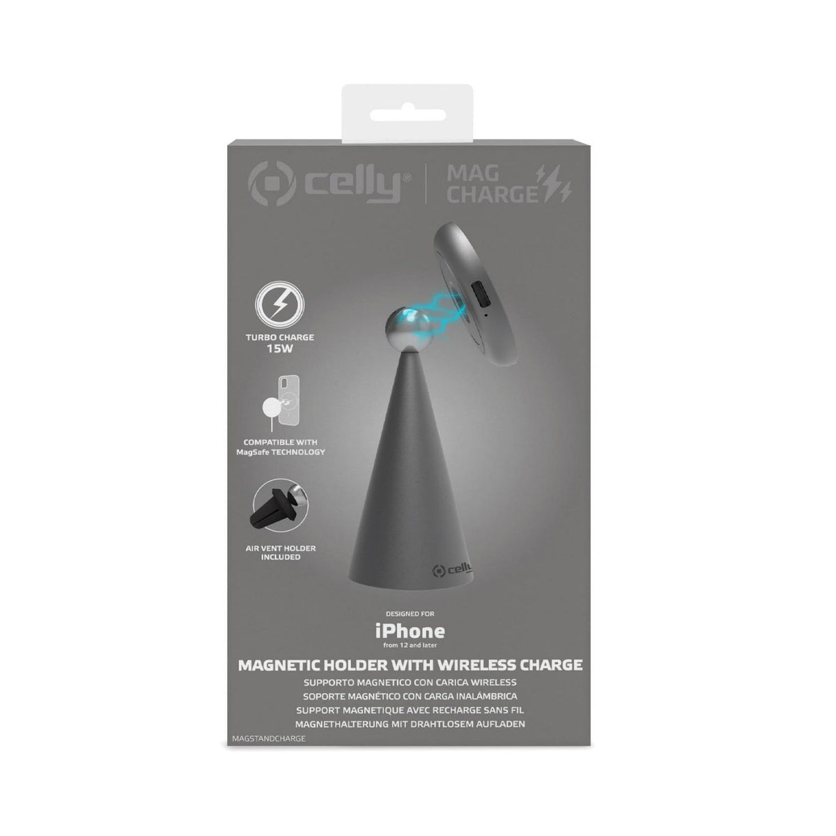 Soporte Carga Inalámbrica CELLY 15W Plata MAGSTANDCHARG