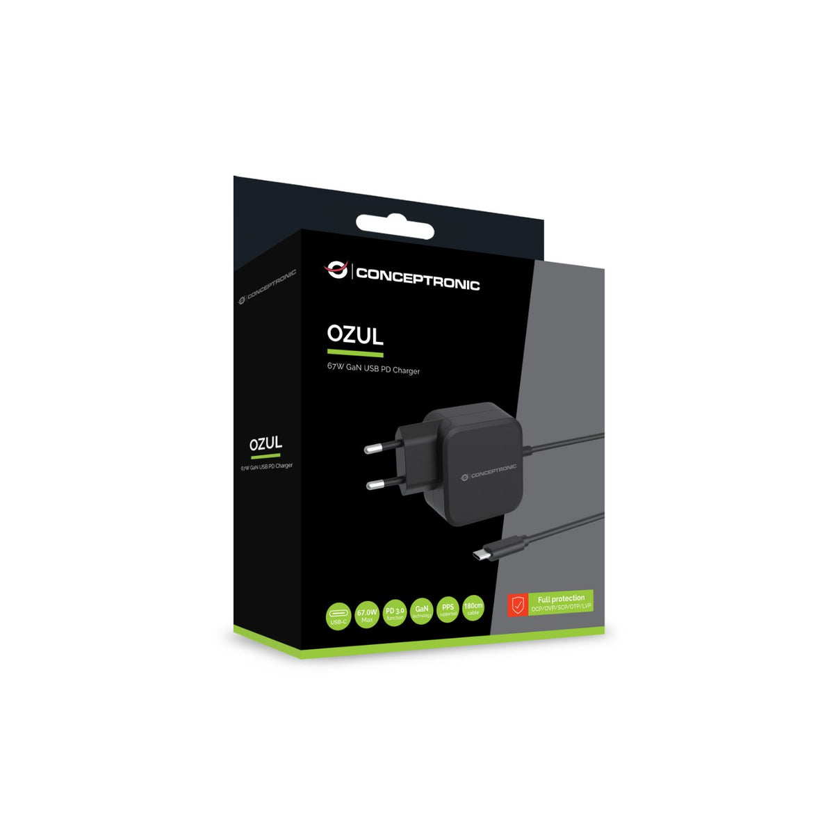 Cargador Pared CONCEPTRONIC 67W +Cable Usb-C (OZUL04BE)