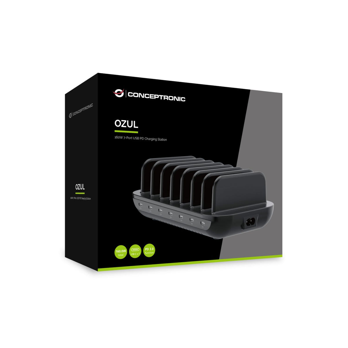 Cargador CONCEPTRONIC 160W 7xUSB-C Negro (OZUL07B)