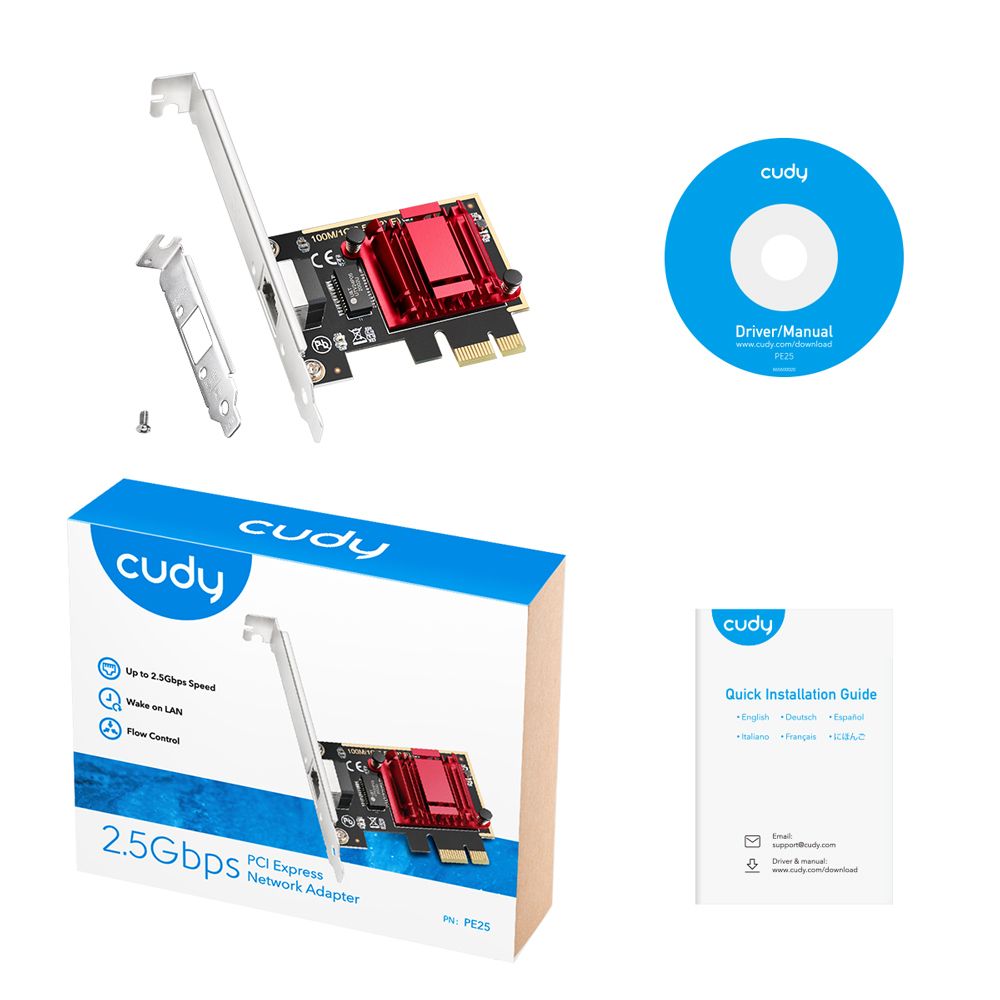 Adaptador de Red CUDY PCIe RJ45 Ethernet 2.5 GbE (PE25)