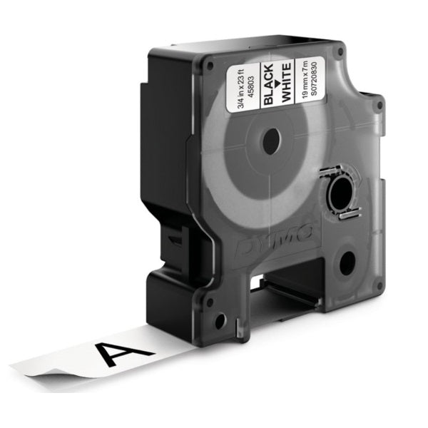 Dymo D1 45803 Cinta de Etiquetas Original para Rotuladora - Texto Negro sobre Fondo Blanco - Ancho 19mm x Largo 7m