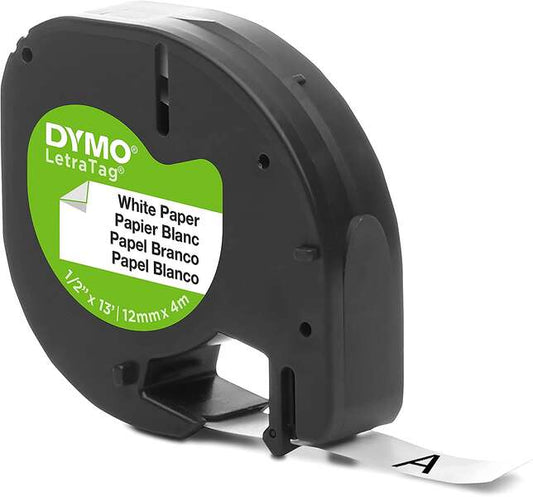 Dymo LetraTag S0721510 Cinta de Etiquetas Original para Rotuladora - Texto negro sobre fondo blanco - Ancho 12mm x 4 metros (91200). 12mm * 4m - vista 2