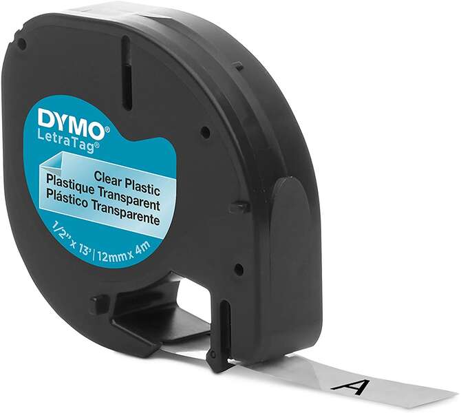 Dymo LetraTag S0721530 Original Label Tape for Label Maker - Black Text on Clear Background - 12mm Width x 4 Meters (12267)