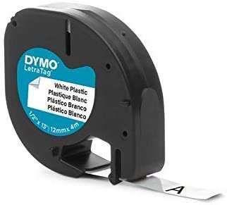Dymo LetraTag S0721610/S0721660 Cinta de Etiquetas Original para Rotuladora - Texto negro sobre fondo blanco - Ancho 12mm x 4 metros (91201/91221). 12mm * 4m