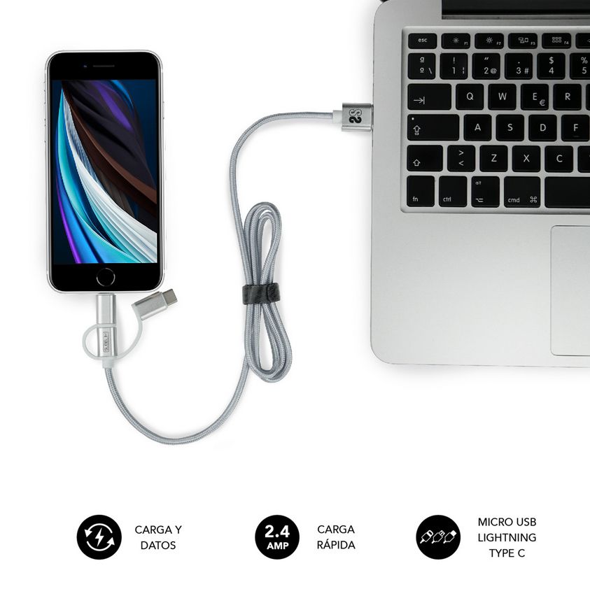 Cargador de Coche SUBBLIM 2xUSB-A Cable 3en1 (4CC001)