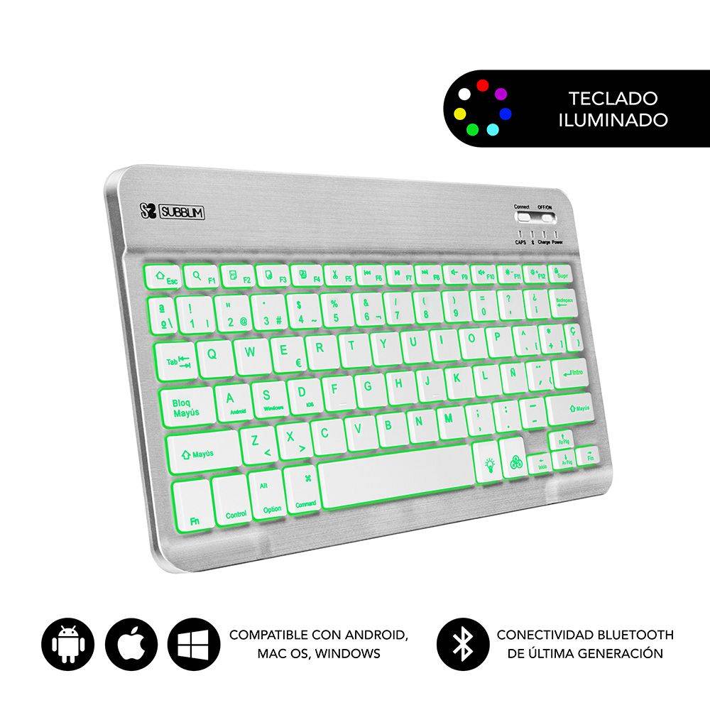 Teclado SUBBLIM Retroiluminado BT Plata(SUB-KBT-SMBL30)