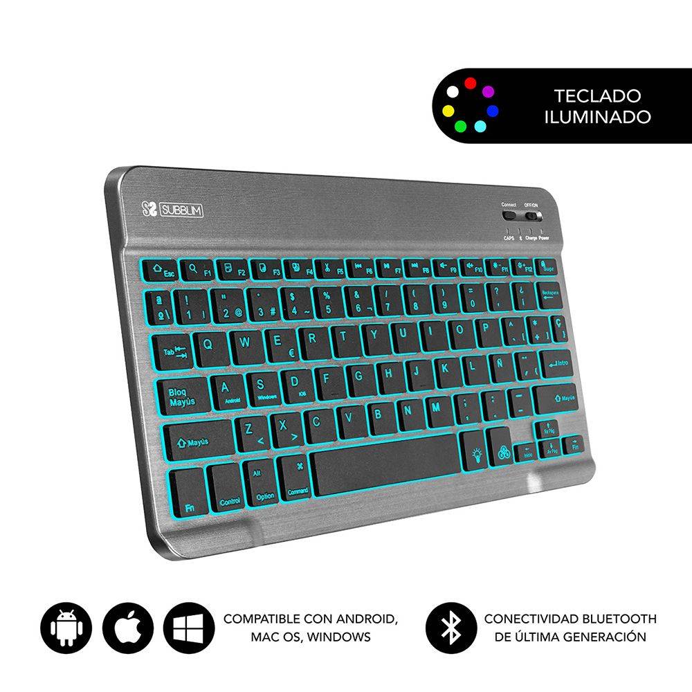 Teclado SUBBLIM Retroiluminado BT Gris (SUB-KBT-SMBL31)