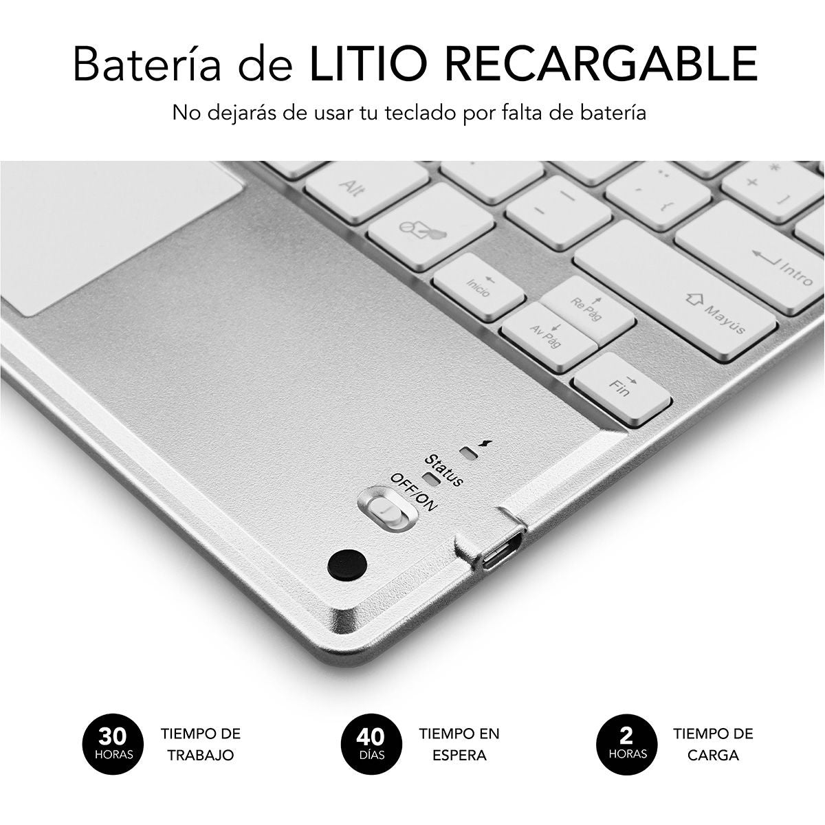 Teclado SUBBLIM Retroiluminado BT Plata(SUB-KBT-SMBT50)