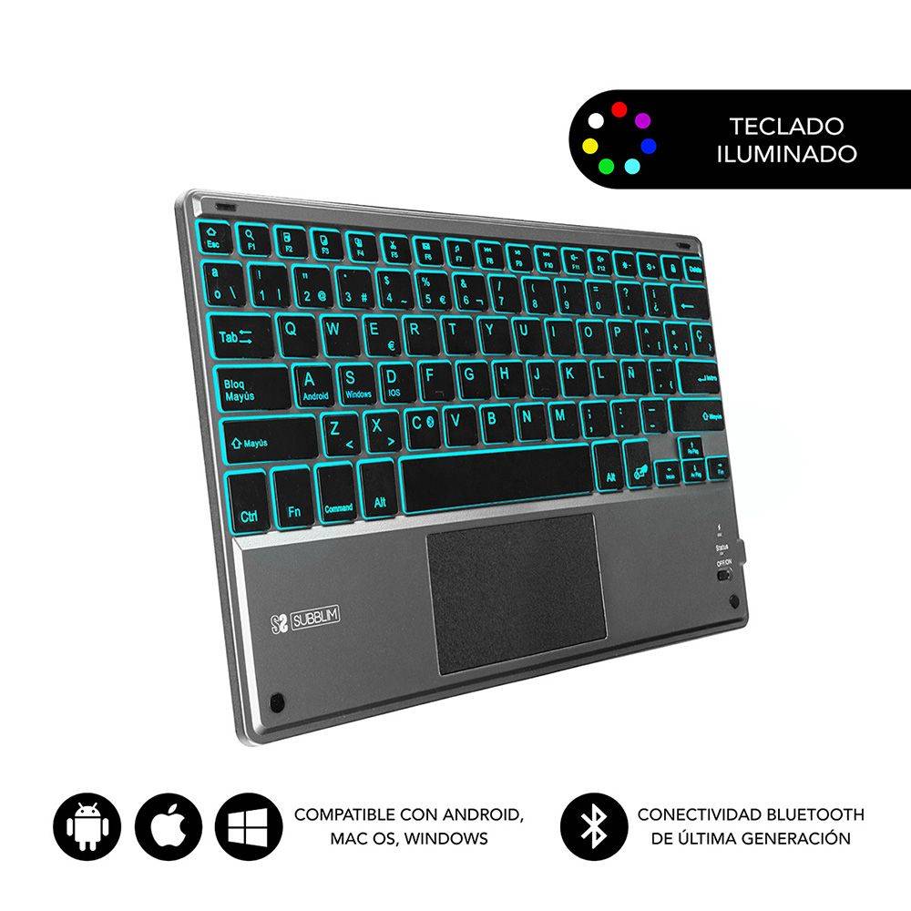 Teclado SUBBLIM Retroiluminado BT Gris (SUB-KBT-SMBT51)
