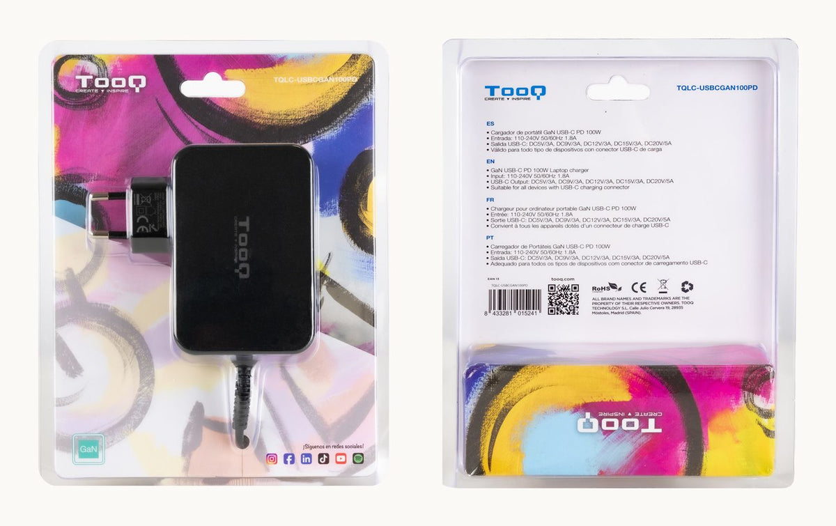 Cargador TooQ USB-C 100W Negro (TQLC-USBCGAN100PD)
