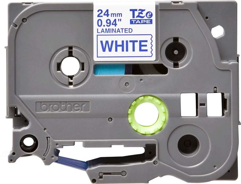 Brother TZe253 Original Laminated Label Tape - Blue Text on White Background - Width 24mm x 8 meters