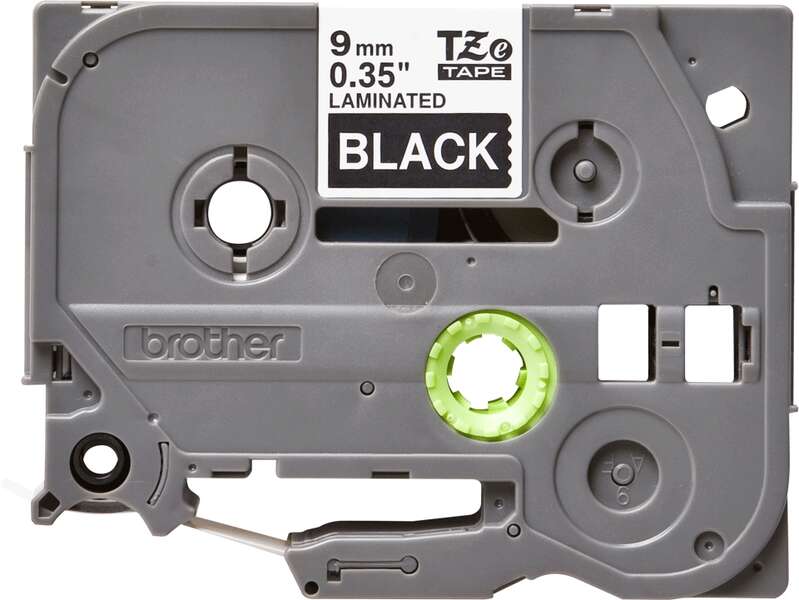 Brother TZe325 Original Laminated Label Tape - White Text on Black Background - 9mm Width x 8 Meters