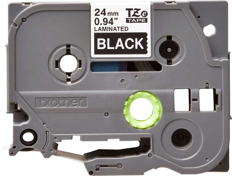 Brother TZe355 Original Laminated Label Tape - White Text on Black Background - Width 24mm x 8 meters