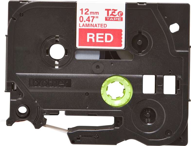 Brother TZe435 Original Laminated Label Tape - White Text on Red Background - Width 12mm x 8 meters