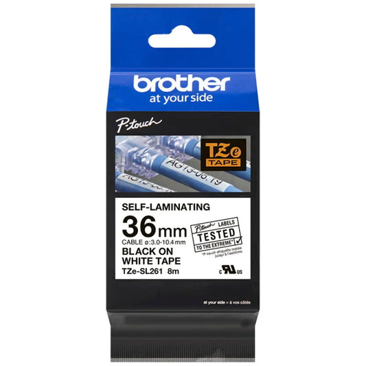 Brother TZeSL261 Original Self-Laminating Tape - Black Text on White Background - Width 36mm x 8 meters