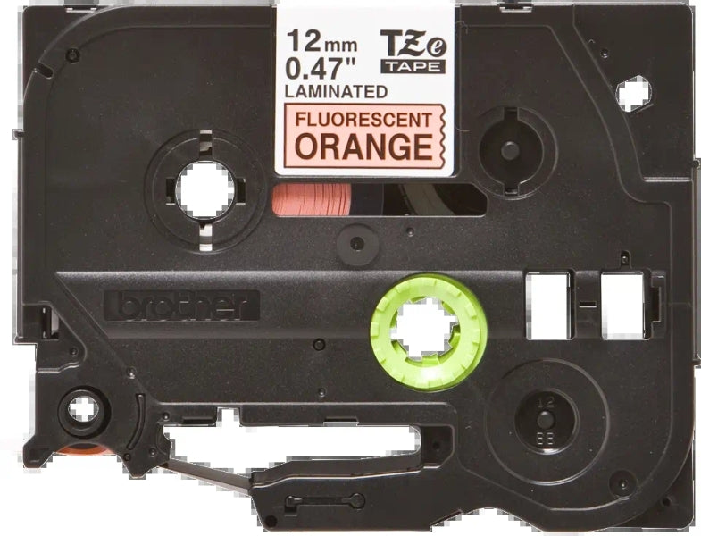 Brother TZeB31 Original Fluorescent Laminated Label Tape - Black Text on Orange Background - Width 12mm x 5 meters