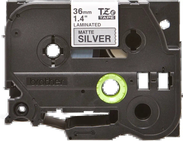 Brother TZeM961 Original Metallic Laminated Label Tape - Black Text on Matte Silver Background - Width 36mm x 8 meters