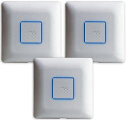 Punto acceso interior uap-ac-3 5ghz 28dbi mimo hasta 1300mbps soporte techo o pared 2 puertos gigabit 10/100/1000mbps pack 3 unidades alimentacion poe+