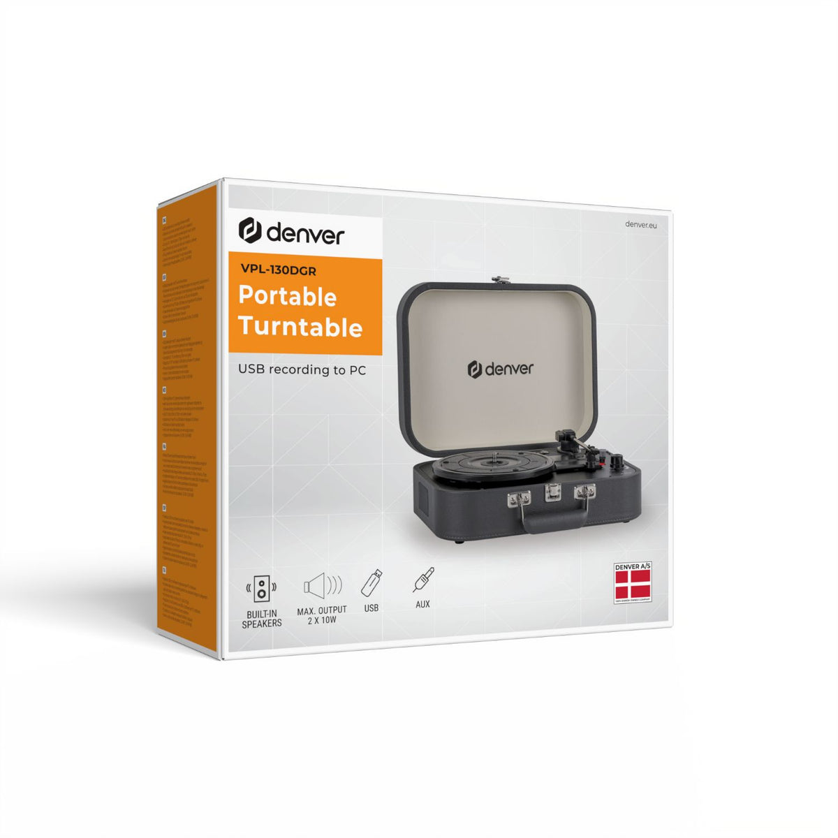 Tocadiscos DENVER Tipo Maleta USB/3.5mm/AUX(VPL-130DGR)
