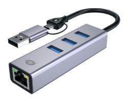 Adaptador CONCEPTRONIC USB-A/C a 3USB-A/1RJ45 (ABBY25G)