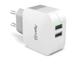 Cargador de Pared CELLY 2xUSB-A Blanco (TC2USBTURBO)