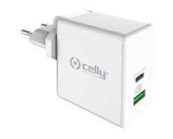 Cargador Pared CELLY 45W 1xUSB-C 1xUSB-A (TCUSBC45WWH)