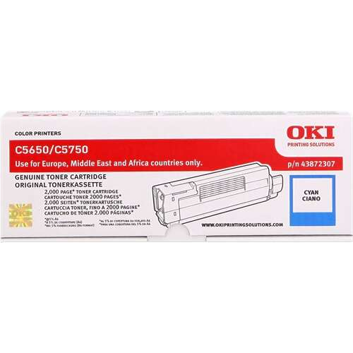 OKI C5650/C5750 Cyan Cartucho de Toner Original - 43872307. 2.000 Paginas