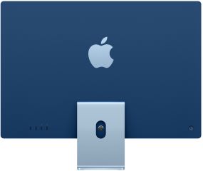 Imac 24' retina 4.5k chip m3 con CPU de 8 nucleos 8gb de memoria unificada 512gb SSD GPU de 10 nucleos dos puertos thunderbolt/USB 4 dos puertos USB 3 gigabyte ethernet magic keyboard con touch ID azul
