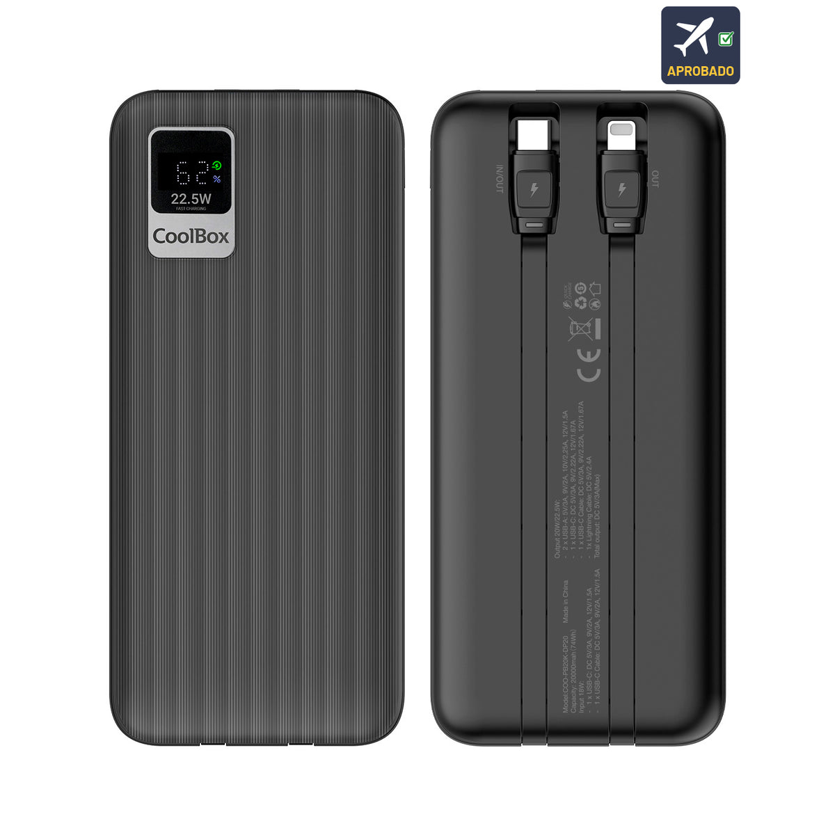 POWERBANK COOLBOX DP20 20000MAH USB-C + LIGHTNING BLACK