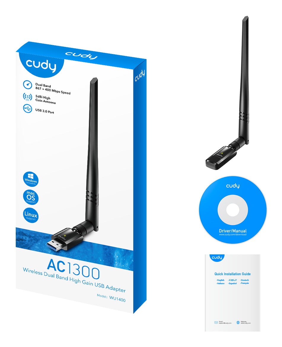 Adaptador CUDY AC1300 WiFi DualBand USB2.0/3.0 (WU1400)