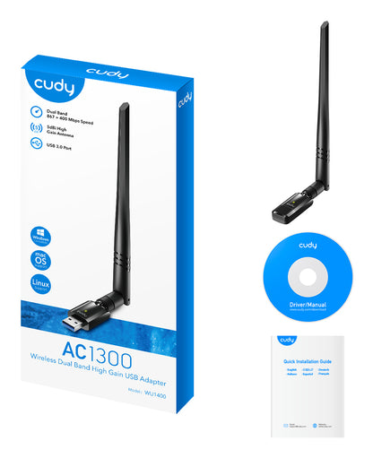 Adaptador CUDY AC1300 WiFi DualBand USB2.0/3.0 (WU1400)