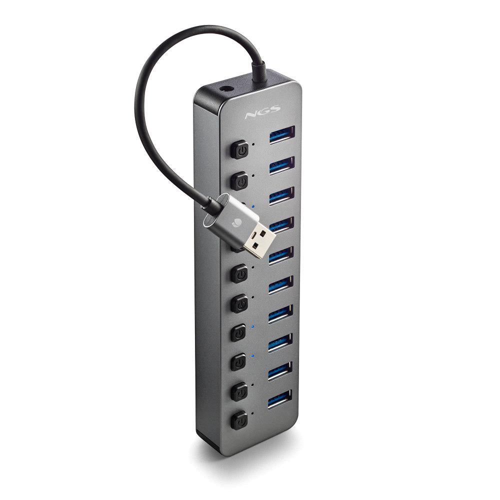 Hub NGS 10xUSB 3.0 con Interruptores Gris (IHUB10)
