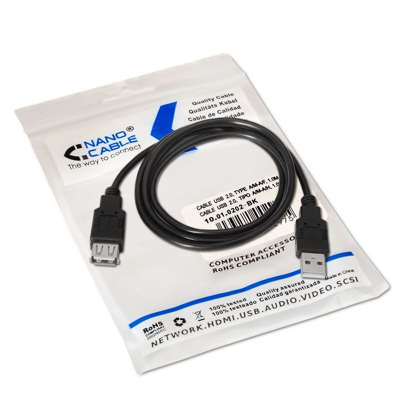 Nanocable USB-A/M a USB-A/H 1m Negro (10.01.0202-BK)