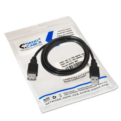 Nanocable USB-A/M a USB-A/H 1m Negro (10.01.0202-BK)