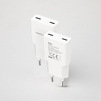 Cargador Nanocable 2xUSB-C PD 20W Blanco (10.10.2023)