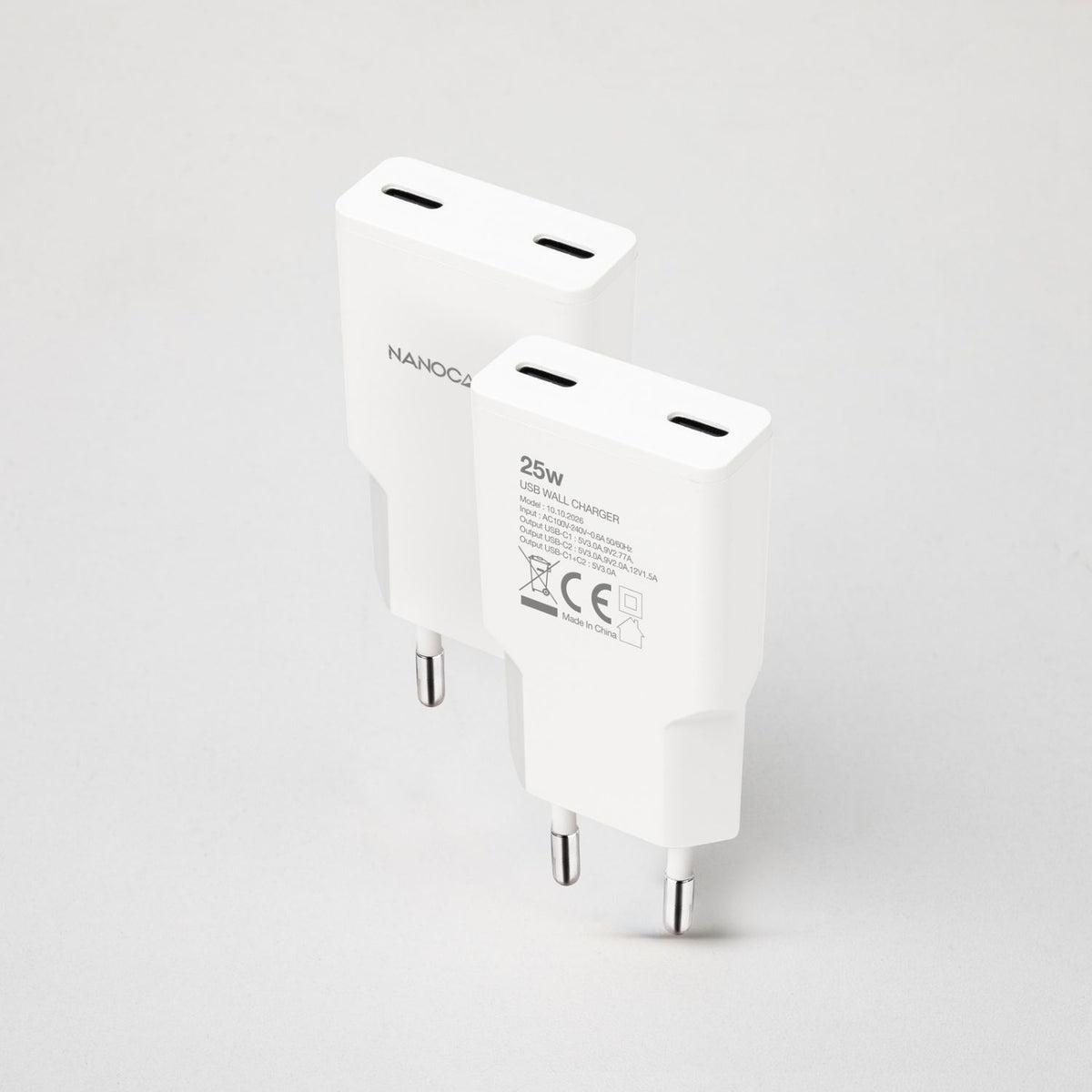Cargador Nanocable 2xUSB-C PD 25W Blanco (10.10.2026)