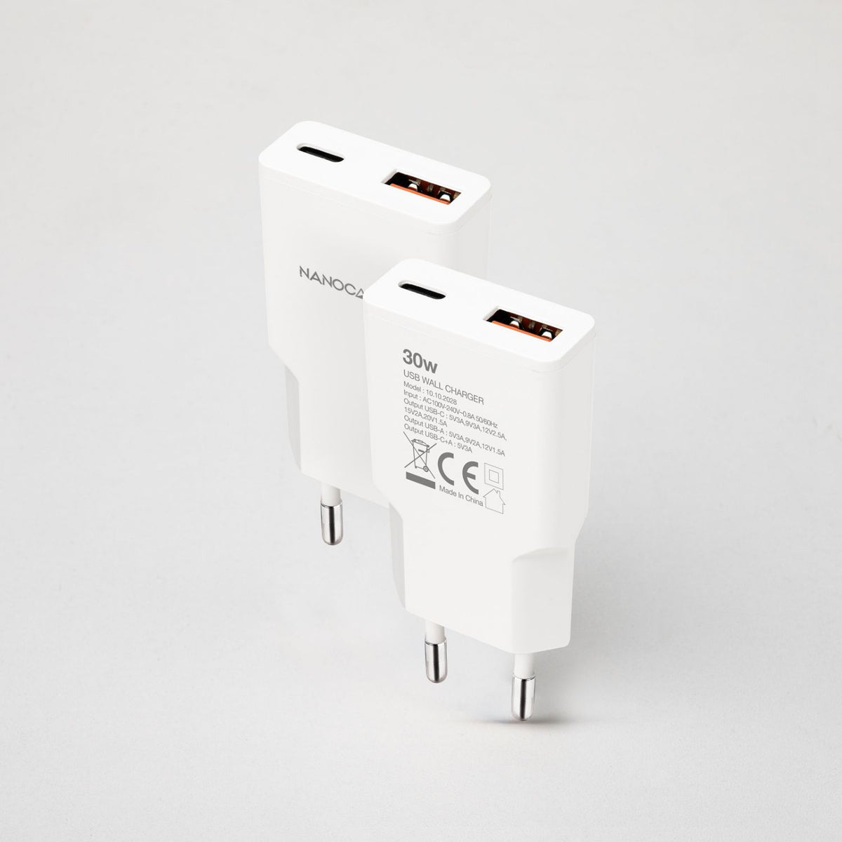 Cargador Nanocable USB-A/USB-C 30W Blanco (10.10.2028)