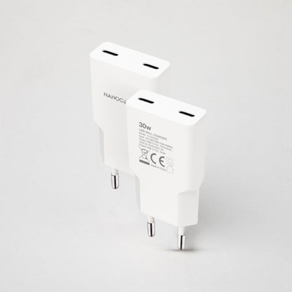 Cargador Nanocable 2xUSB-C PD 30W Blanco (10.10.2029)