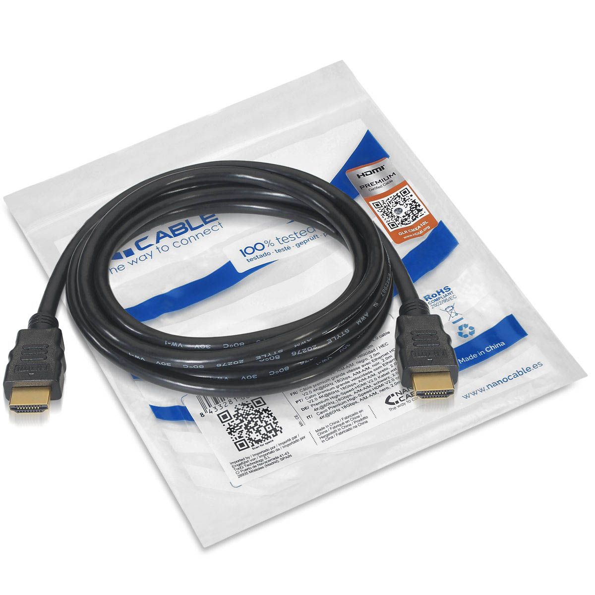 Nanocable HDMI A/M a HDMI A/M 2m Negro (10.15.3602)