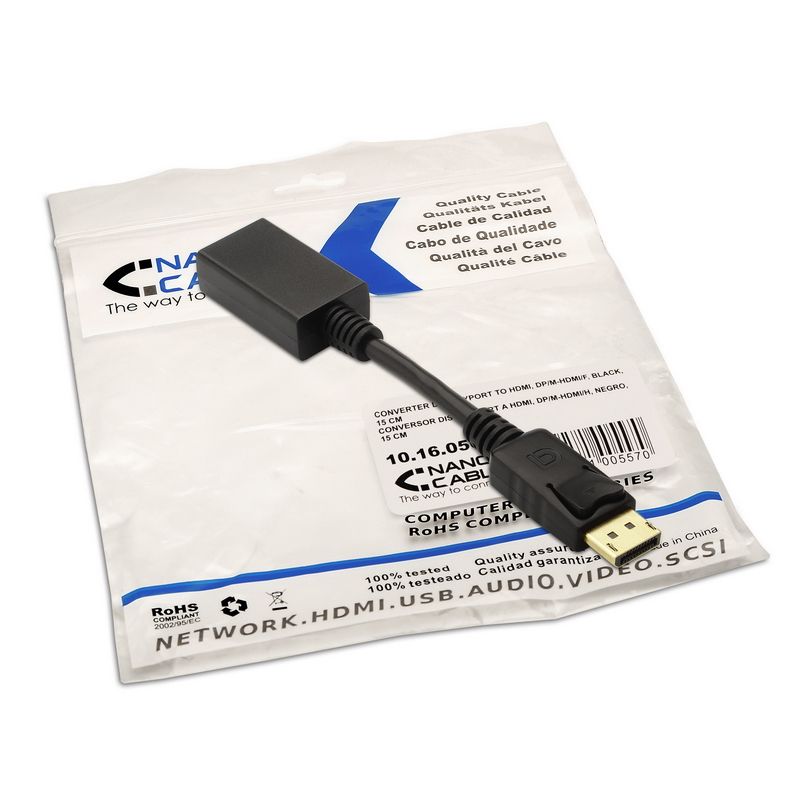 CABLE CONVERSOR NANOCABLE DISPLAYPORT A HDMI DP/M-HDMI/H 15CM (10.16.0502)