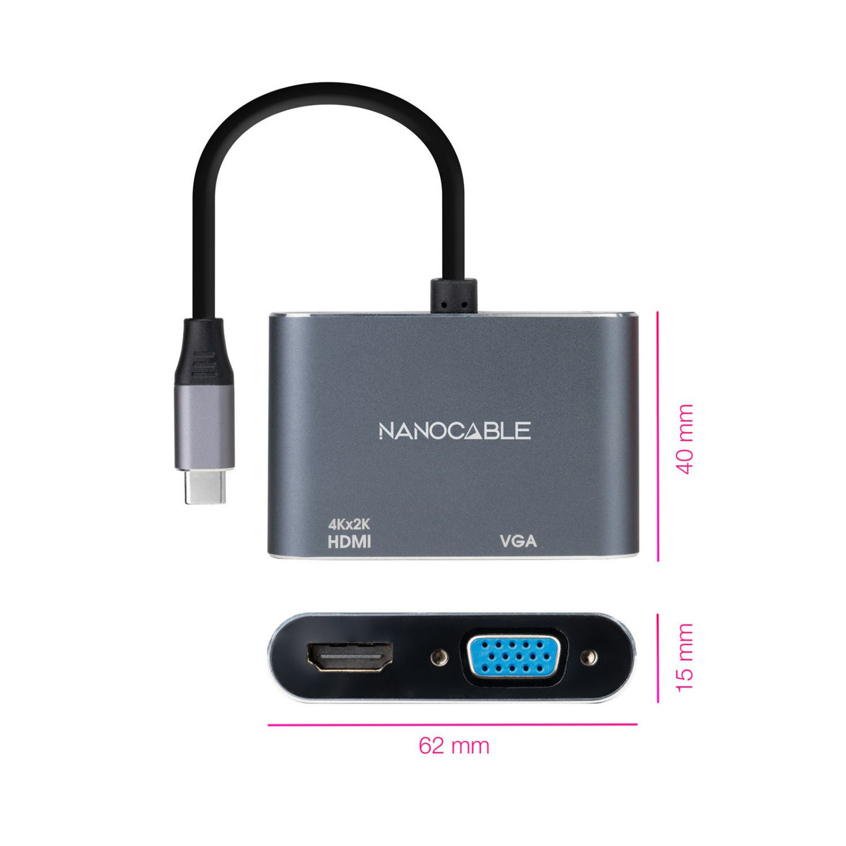 Adaptador Nanocable USB-C/M-HDMI/VGA Gris (10.16.4303)