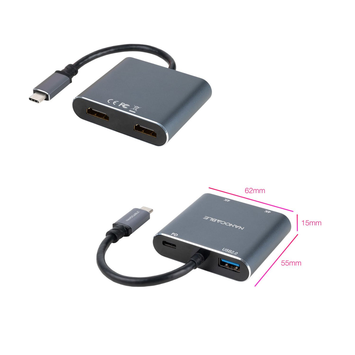 Adaptador Nanocable USB-C a 2xHDMI/USB 2.0 (10.16.4305)
