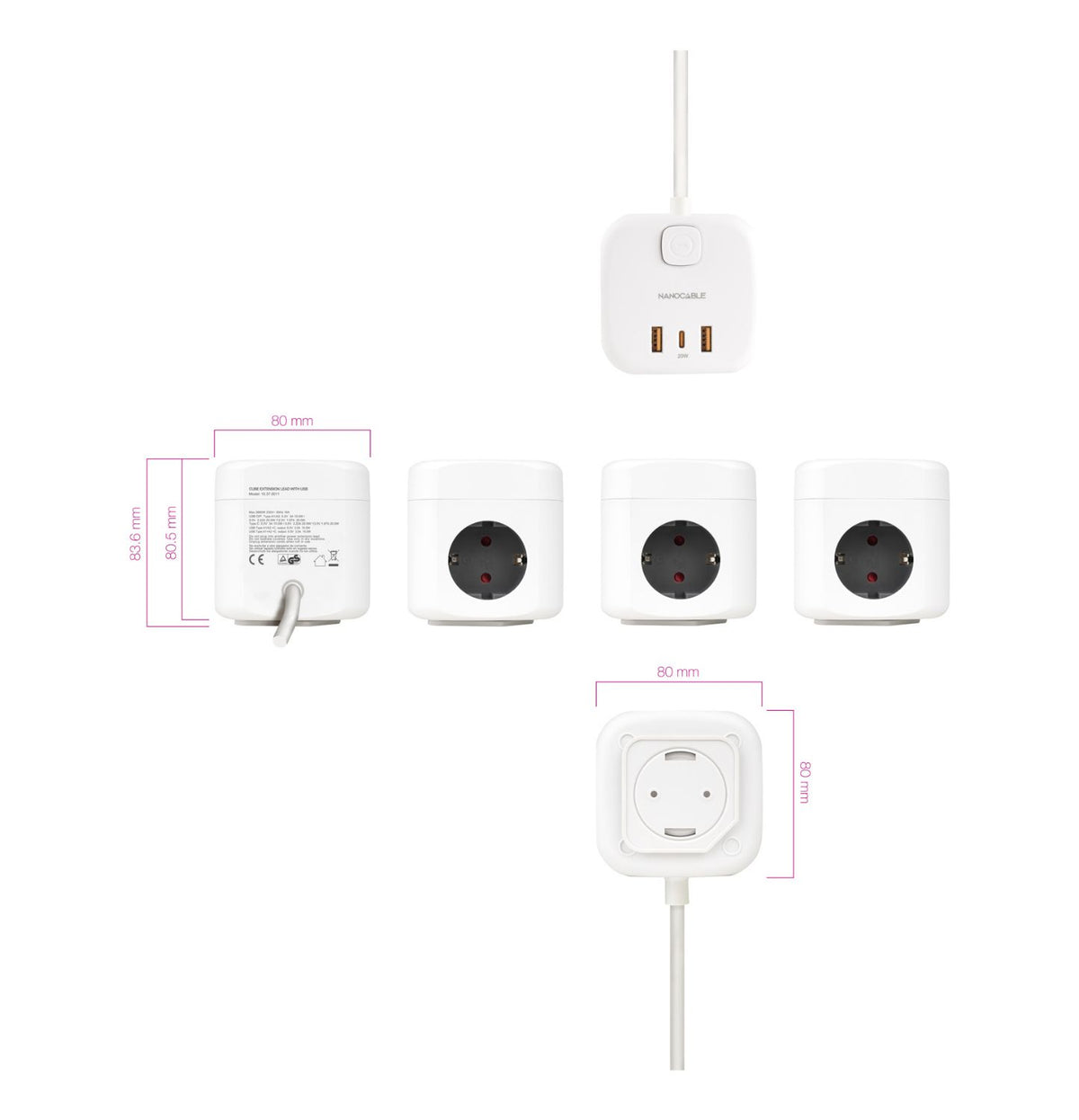 Regleta Nanocable 3xSchuko USB-A/C (10.37.0011)