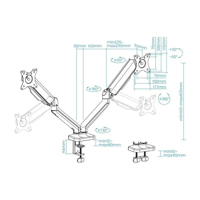 SOPORTE DE MESA TV/MONITOR TOOQ DB5132TNR-B 17-32 2 BRAZOS ASISTIDO BLACK