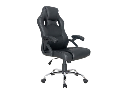 Ergonomic office chair with high-quality PU leather upholstery - black color promo design.
