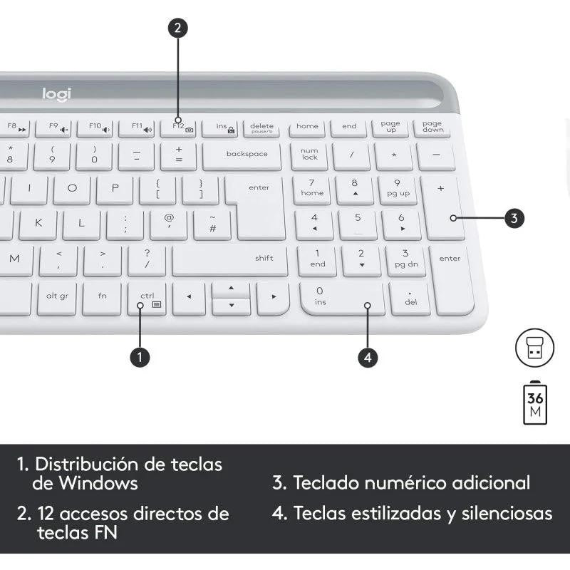 TECLADO + RATON LOGITECH MK470 SLIM WIRELESS SILENT WHITE