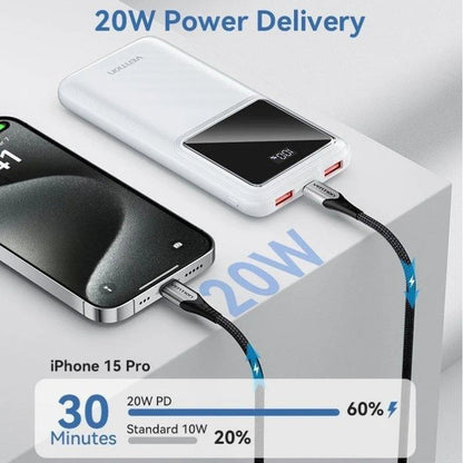POWERBANK VENTION 10000MAH 2XUSB-A + USB-C LED DISPLAY 22.5W BLACK