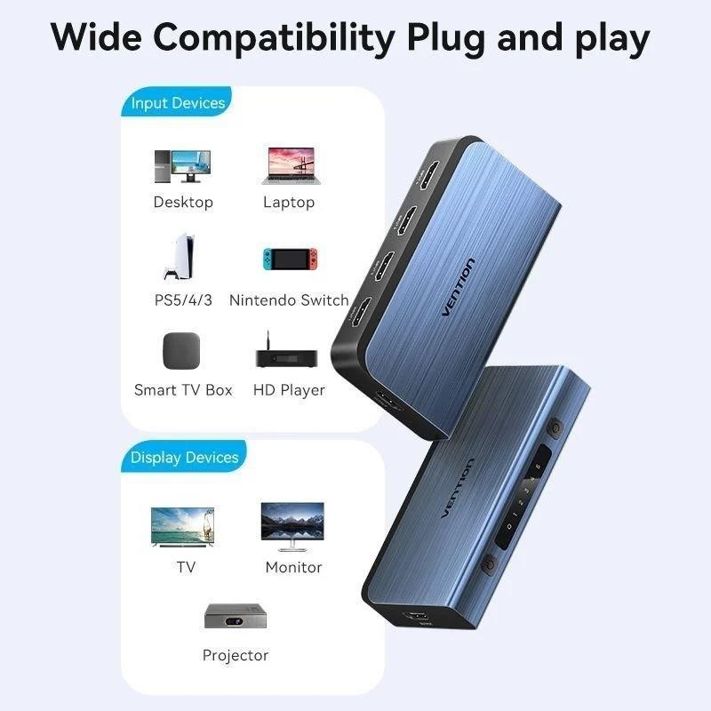 SWITCH CONMUTADOR VENTION HDMI 2.0 4K HDMI/H - 4XHDMI/H BLUE