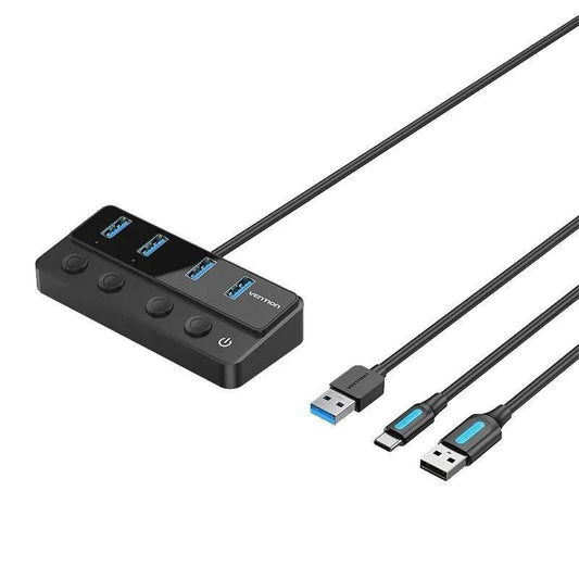 HUB USB VENTION 4 PUERTOS USB 3.0 BLACK + CABLE USB/M