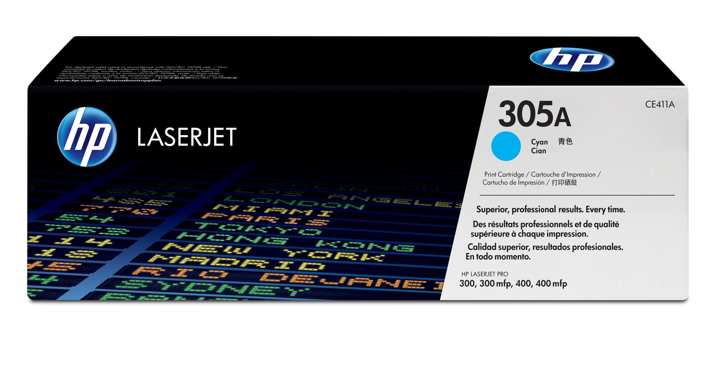 HP CE411A Cyan Original Toner Cartridge - 305A. 2,600 Pages